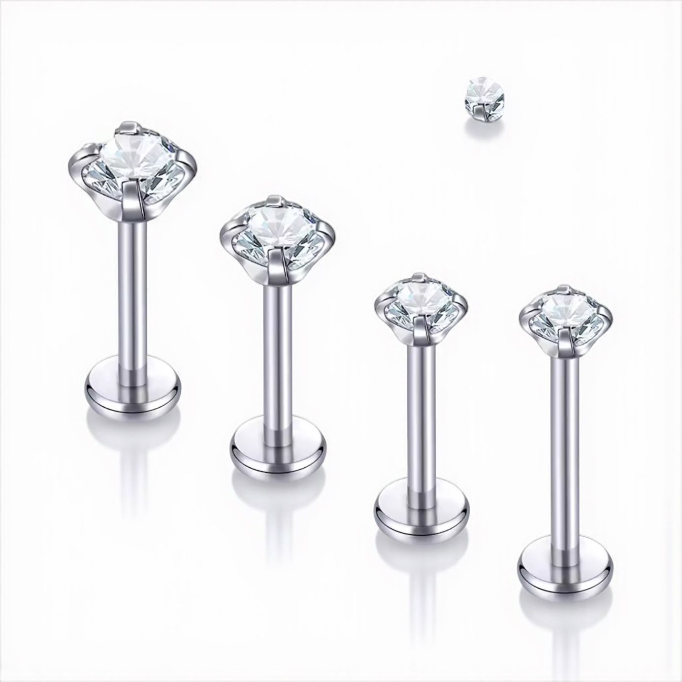 Titanium Implant Grade 2.5mm CZ Crystal Threaded Labret Flatback 1.2 x 6, 8, 10mm - Image 3