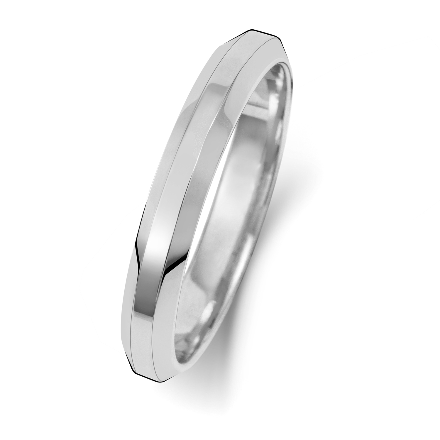 Platinum Heavy Weight Wedding Ring Soft Court Bevelled Band 3mm - Image 2