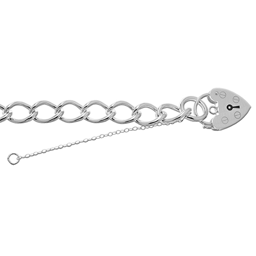 925 Sterling Silver Ladies Bracelet with Heart Padlock