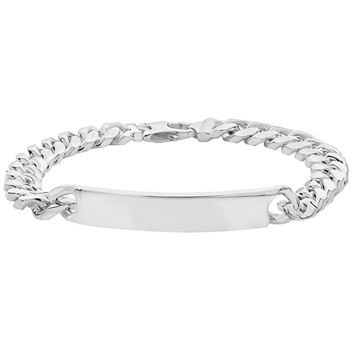 925 Sterling Silver Mens' Curb Bombe ID Bracelet