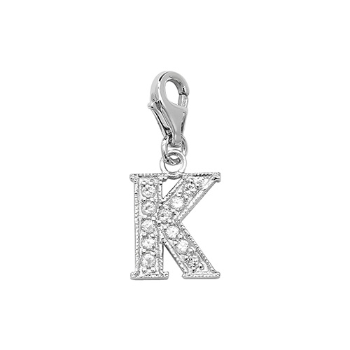 925 Sterling Silver CZ Initials on Trigger K Pendant Charm