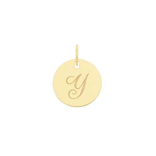 9ct Yellow Gold Round Y Initial Pendant Charm 0.80g