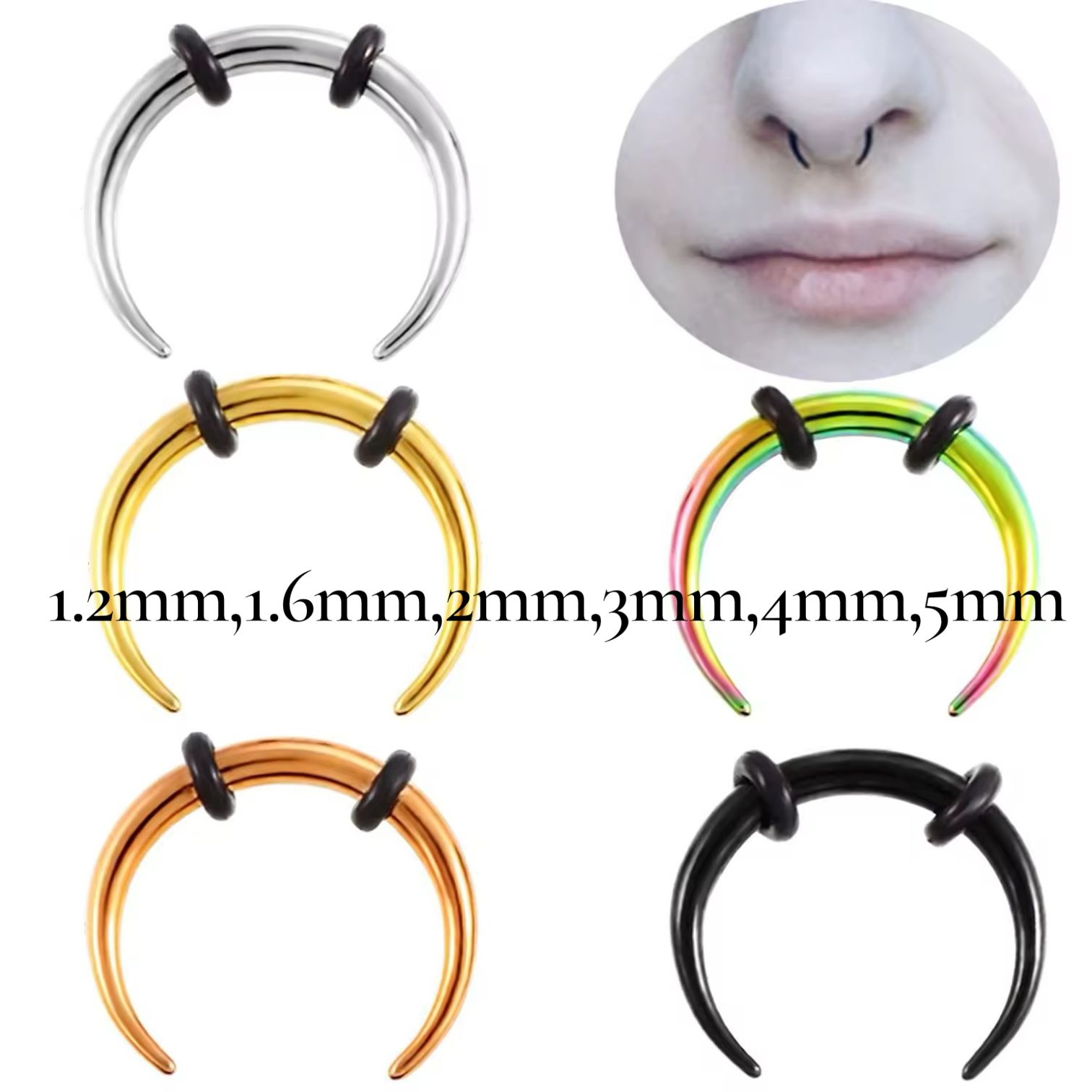 316L Surgical Steel Septum Stretcher Expander 1.2mm x 10mm, 12mm- Black - Image 3