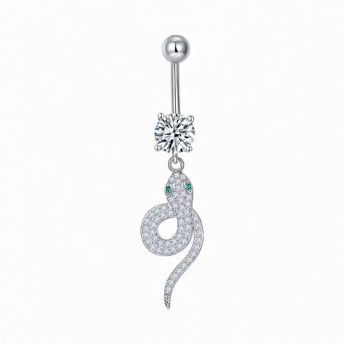 316L Surgical Steel Aqua CZ Snake Belly Bar Navel Ring
