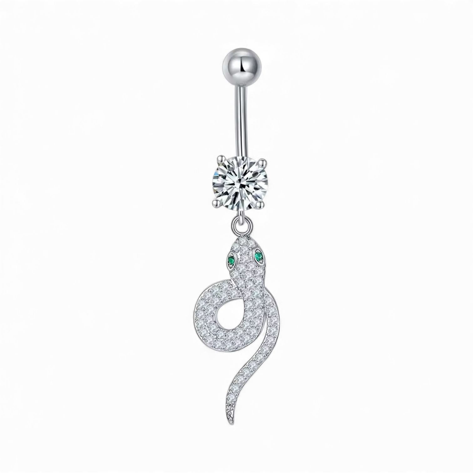 316L Surgical Steel Aqua CZ Snake Belly Bar Navel Ring