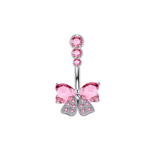 316L Surgical Steel Pink Bow Belly Bar Navel Ring