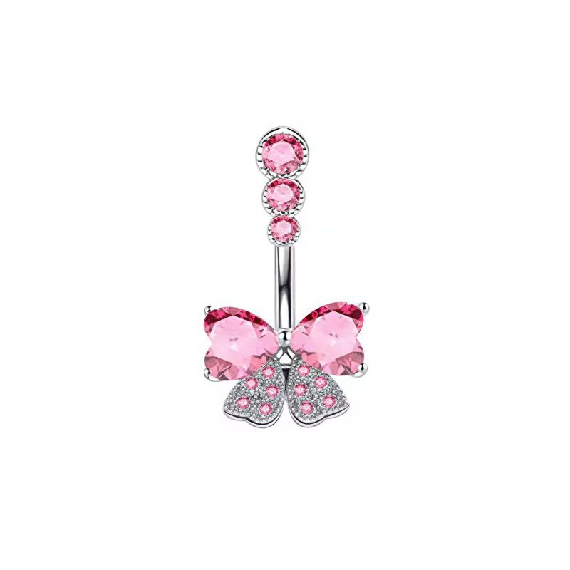 316L Surgical Steel Pink Bow Belly Bar Navel Ring