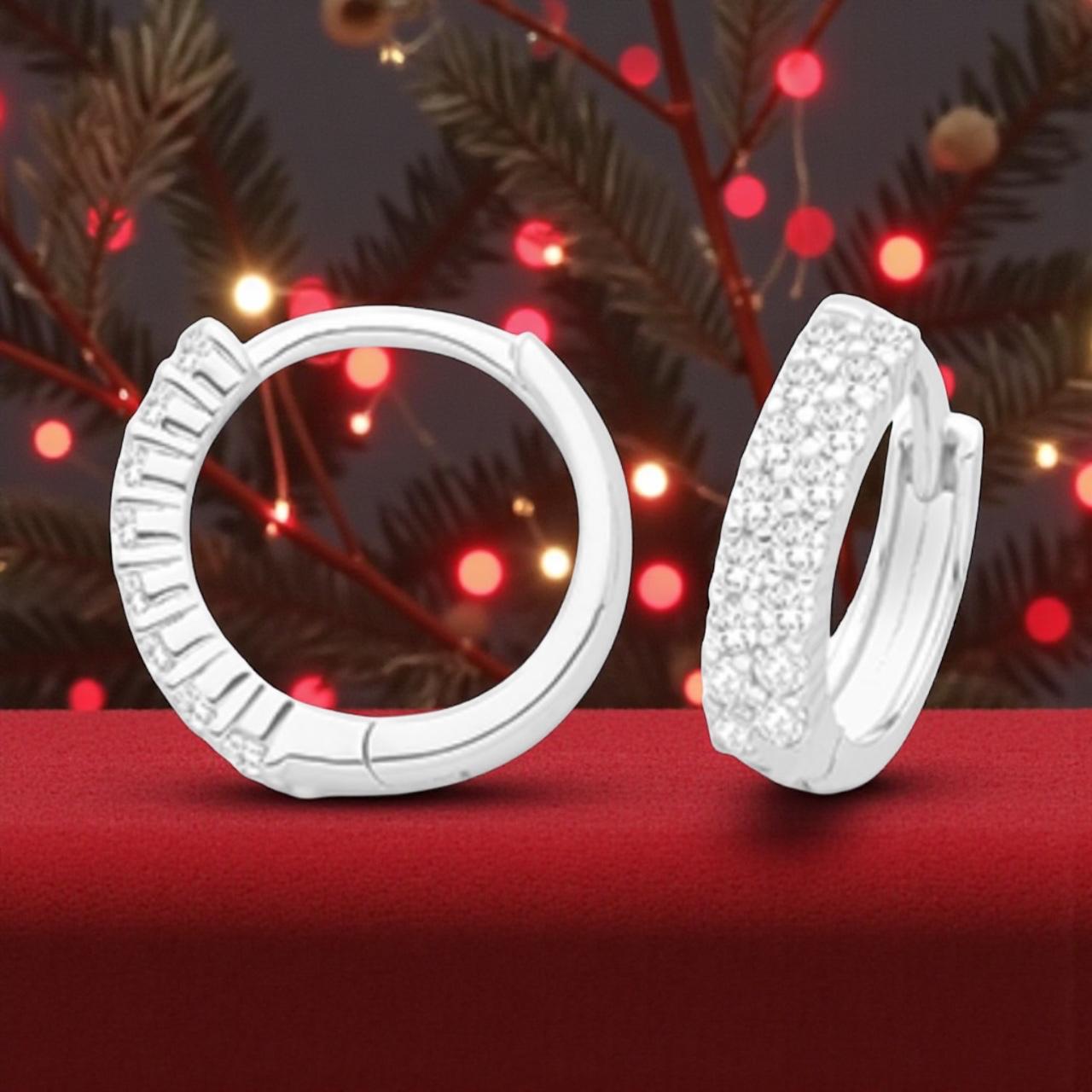 925 Sterling Silver Rhodium 2 Rows CZ Hinged Earrings - Image 2