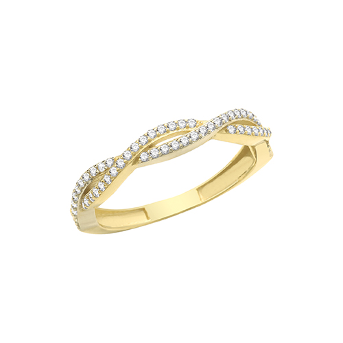 9ct Yellow Gold CZ Plaited Ring