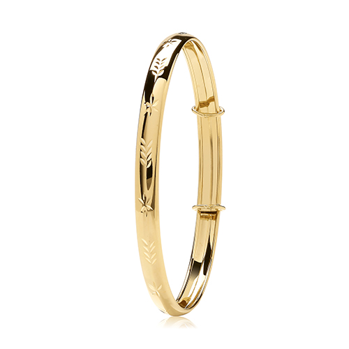 9ct Yellow Gold Diamond Cut Expandable Bangle 4.45g