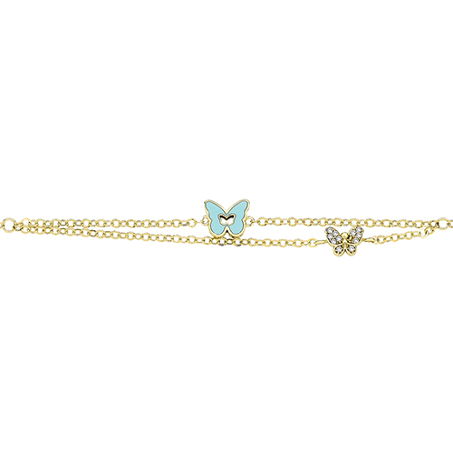 9ct Yellow Gold Cz / Turquoise Enamel Butterfly Bracelet 2.70g