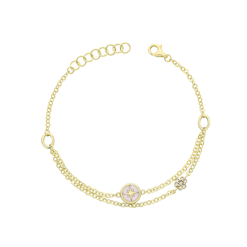 9ct Yellow Gold CZ / White Enamel North Star Bracelet 2.85g - Image 2