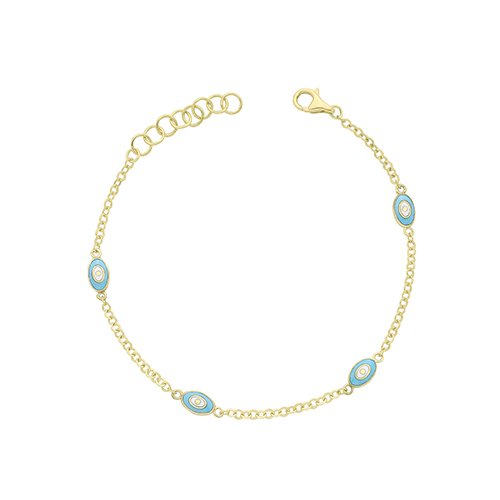 9ct Yellow Gold White/ Turquoise Enamel Evil Eye Bracelet 2.25g - Image 2