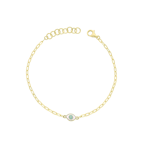 9ct Yellow Gold White/ Turquoise Enamel Evil Eye Bracelet 1.52g - Image 2