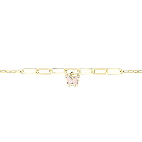 9ct Yellow Gold White Enamel Butterfly Bracelet 1.84g