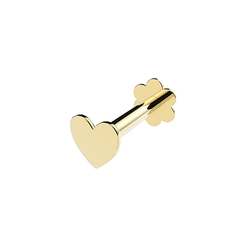 9ct Yellow Gold Plain Heart  Cartilage Labret Stud Earrings