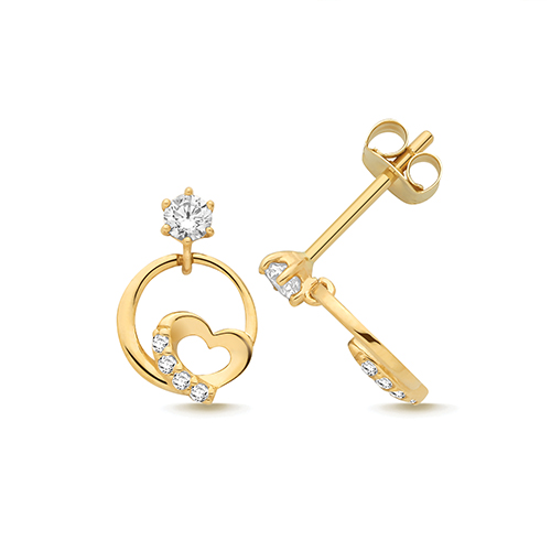 Heart Drop In Circle Stud Earrings