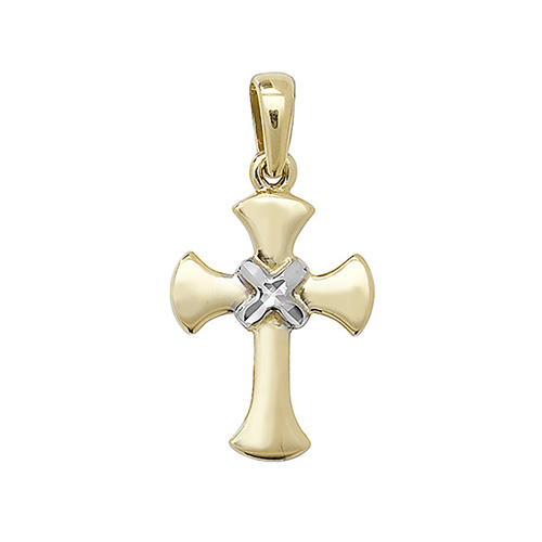 9ct Yellow and White Gold Cross Pendant Charm 0.70g