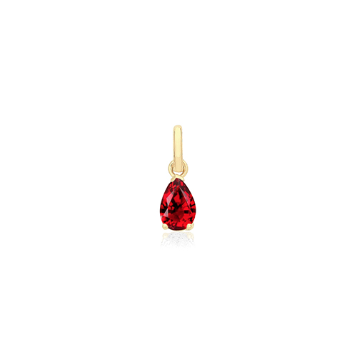 9ct Yellow Gold Pear Shaped Ruby Red CZ Pendant Charm 0.28g