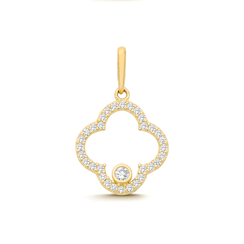 9ct Yellow Gold CZ Clover Leaf Pendant Charm 0.45g