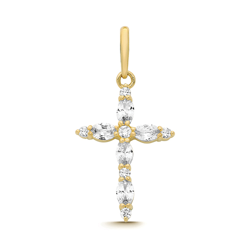 9ct Yellow Gold CZ Cross Pendant Charm 0.54g