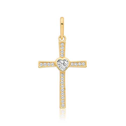 CZ Heart Cross Pendant