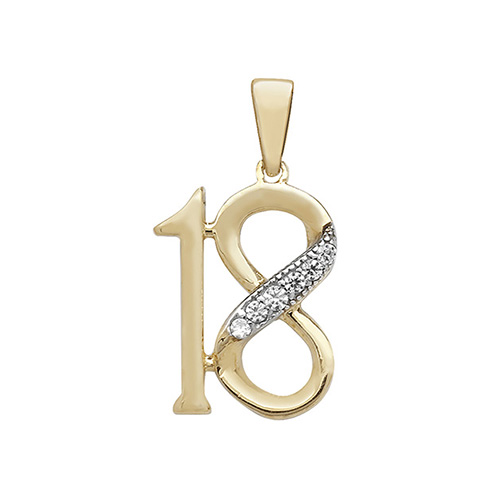 9ct Yellow Gold 18th Birthday CZ Pendant Charm 0.90g