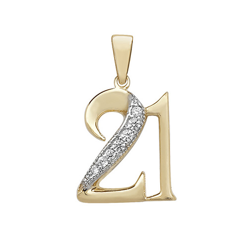9ct Yellow Gold 21st Birthday CZ Pendant Charm 1.00g