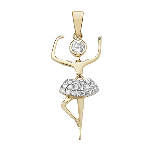 9ct Yellow Gold CZ Ballerina Pendant Charm 1.30g