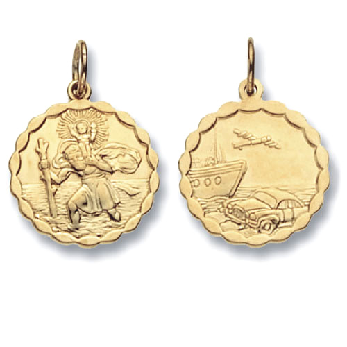 9ct Yellow Gold Round Double Sided Saint Christopher Pendant 4.20g