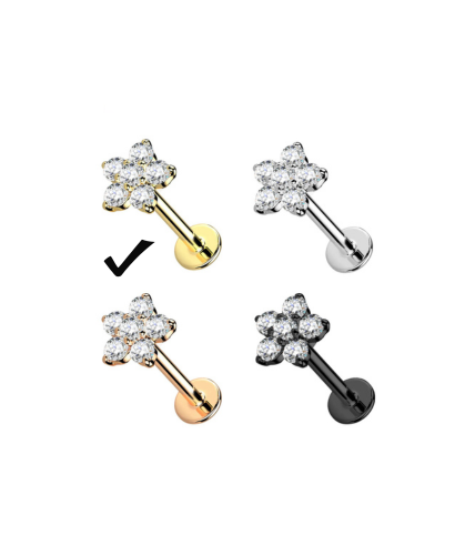 316L Surgical Steel Rose Gold CZ Flower Flatback Labret 1.2mm x 6mm / 8mm / 10mm