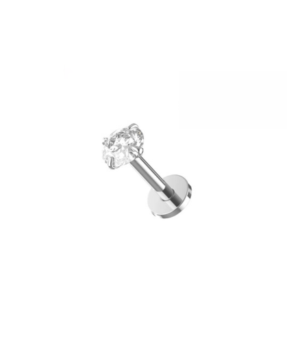 316L Surgical Steel Silver Clear CZ Labret Flatback 1.2mm x 6mm / 8mm / 10mm