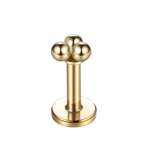 316L Surgical Steel Gold Trinity Ball Flatback Labret 1.2mm x 6mm / 8mm / 10mm