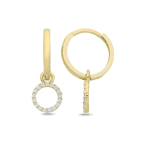 9ct Yellow Gold CZ Circle Drop Huggies Earring 1.16g