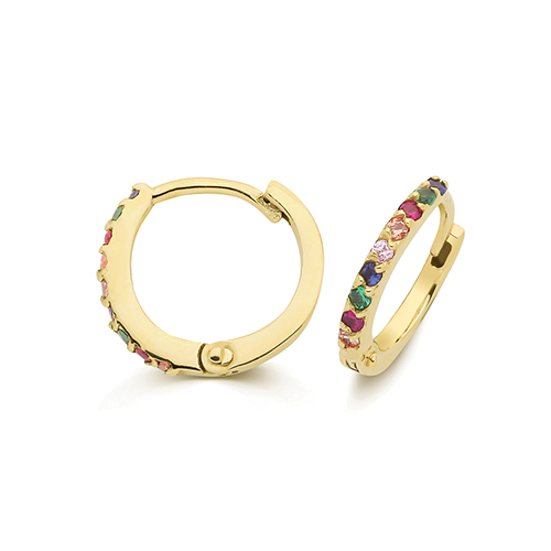 9ct Yellow Gold CZ Clicker Huggie Earrings