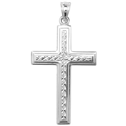 925 Sterling Silver Diamond Cut Cross Pendant 38mm x 23mm 1.60g