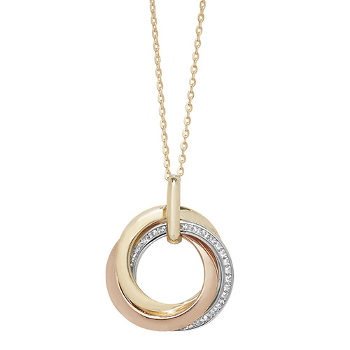 9ct Yellow White And Rose Gold Ladies CZ Necklace 18" 3.00g