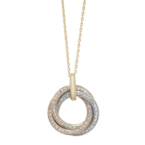 9ct Yellow White And Rose Gold Ladies CZ Necklace 18" 2.00g