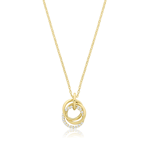 Gold CZ Interlocking Circles Necklace