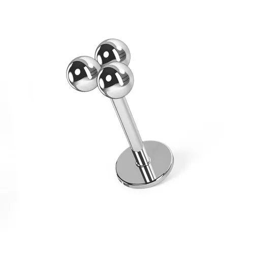 316L Surgical Steel Silver Trinity Ball Flatback Labret 1.2mm x 6mm / 8mm / 10mm