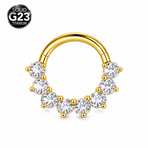 Gold CZ Clicker Hoop Ring