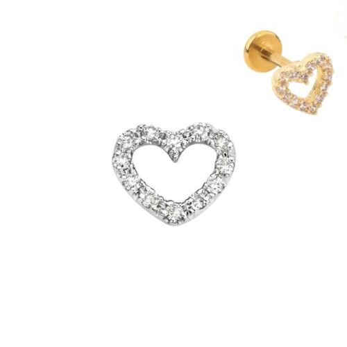 316L Surgical Steel Threaded Silver Small Heart Labret Flatback 1.2mm x 6mm / 8mm / 10mm