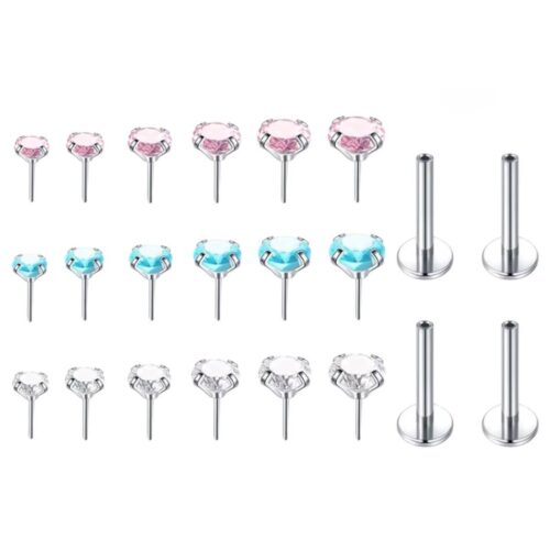 Titanium G23 Silver Labret Flatback In Blue, Pink And Clear Colours 1.2 x 6mm / 8mm