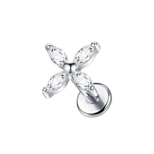 Titanium Silver CZ Flower Labret