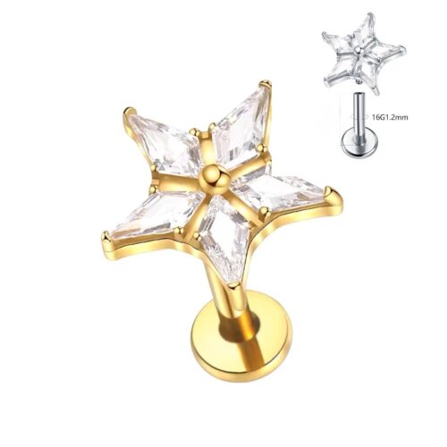 Gold CZ Star Labret