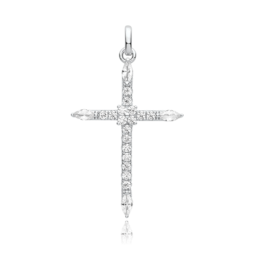 925 Sterling Silver Rhodium Plated CZ Cross Pendant 1.65g