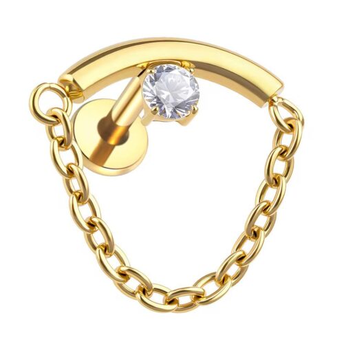 Gold  CZ Chain Labret Flatback