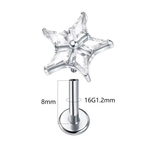 Silver CZ Star Labret Flatback