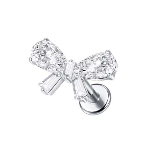 Silver CZ Bow Labret Flatback