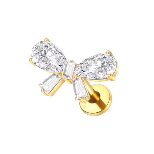 Titanium Gold CZ Bow Labret Flatback